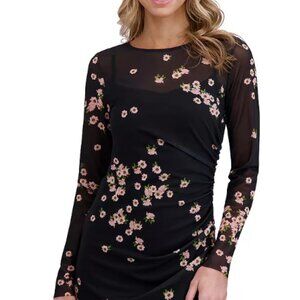 NWT Ted Baker Floral Print Mesh Column Long Sleeve Bodycon Dress